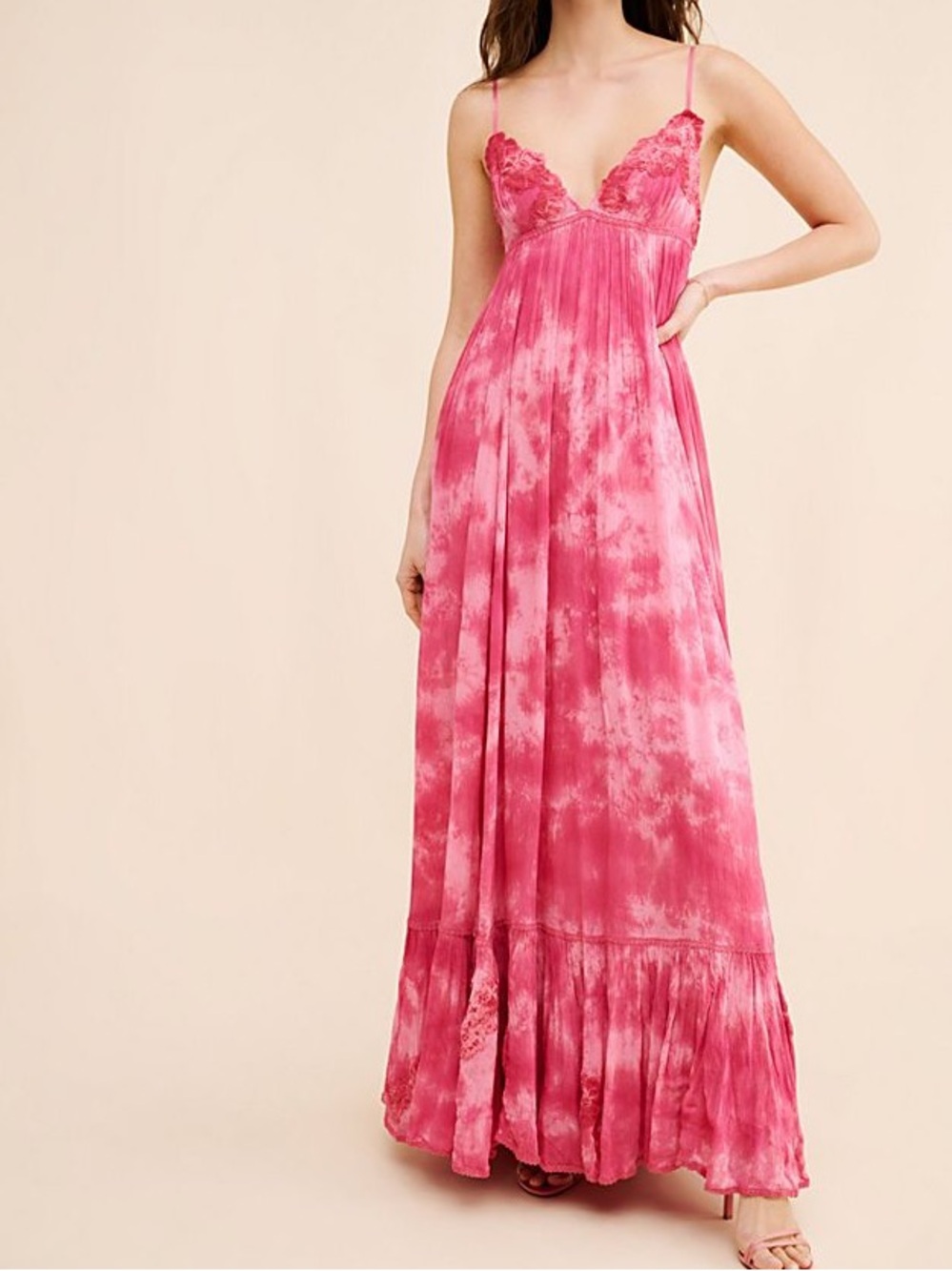 Free People Forever Fuschia Maxi Dress Pink Tie Dye Open Back Resortwear XL